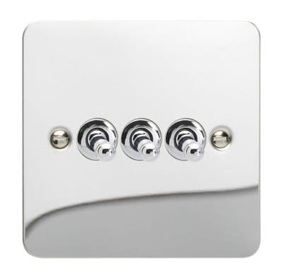 Varilight XFCT3 Ultraflat Polished Chrome 3 Gang 10A 1 or 2 Way Toggle Light Switch