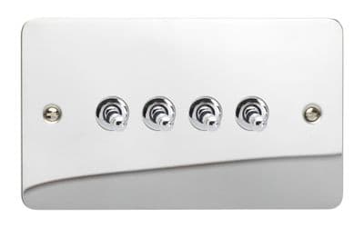 Varilight XFCT9 Ultraflat Polished Chrome 4 Gang 10A 1 or 2 Way Toggle Light Switch