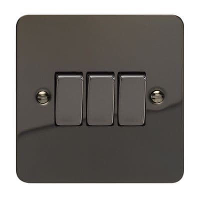 Varilight XFI3D Ultraflat Iridium Black 3 Gang 10A 1 or 2 Way Rocker Light Switch
