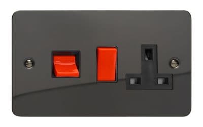 Varilight XFI45PB Ultraflat Iridium Black 45A DP Cooker Switch + 13A Switched Socket