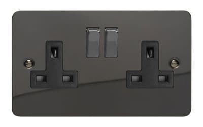 Varilight XFI5DB Ultraflat Iridium Black 2 Gang Double 13A Switched Plug Socket