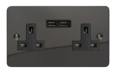 Varilight XFI5U2B Ultraflat Iridium Black 2 Gang Double 13A Unswitched Plug Socket 2.1A USB