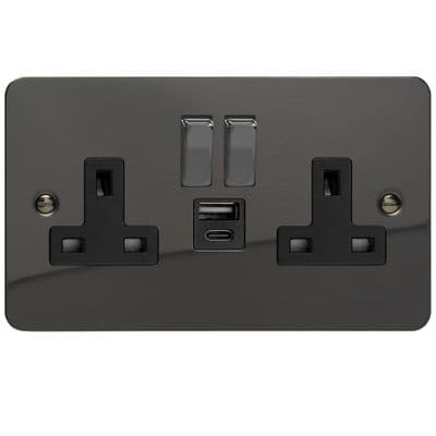 Varilight XFI5UACDB Ultraflat Iridium 2 Gang 13A USB A+C Plug Socket