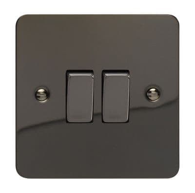 Varilight XFI71D Ultraflat Iridium Black 2 Gang 10A Rocker Light Switch (1 x Intermediate 1 x 2W)