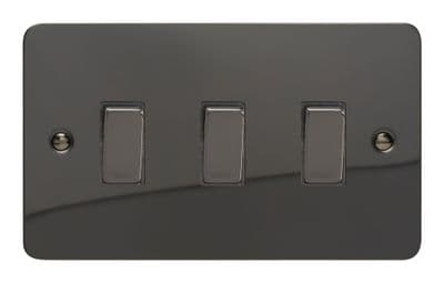 Varilight XFI93D Ultraflat Iridium Black 3 Gang 10A 1 or 2 Way Rocker Light Switch (Twin Plate)