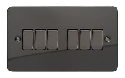 Varilight XFI96D Ultraflat Iridium Black 6 Gang 10A 1 or 2 Way Rocker Light Switch