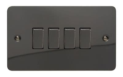 Varilight XFI9D Ultraflat Iridium Black 4 Gang 10A 1 or 2 Way Rocker Light Switch