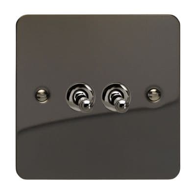 Varilight XFIT2 Ultraflat Iridium Black 2 Gang 10A 1 or 2 Way Toggle Light Switch
