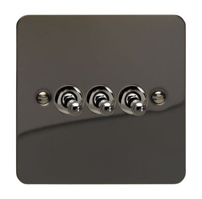 Varilight XFIT3 Ultraflat Iridium Black 3 Gang 10A 1 or 2 Way Toggle Light Switch
