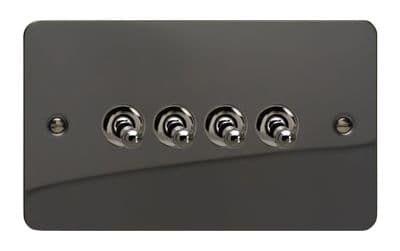 Varilight XFIT9 Ultraflat Iridium Black 4 Gang 10A 1 or 2 Way Toggle Light Switch