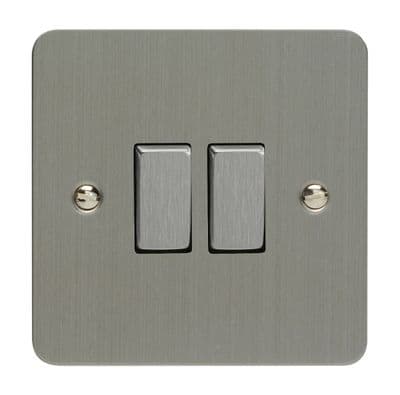 Varilight XFS2D Ultraflat Brushed Steel 2 Gang 10A 1 or 2 Way Rocker Light Switch