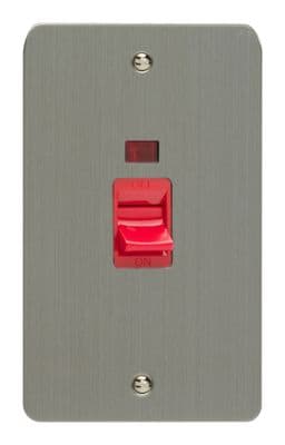 Varilight XFS45N Ultraflat Brushed Steel 45A DP Cooker Switch Vertical Twin Plate + Neon
