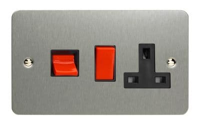 Varilight XFS45PB Ultraflat Brushed Steel 45A DP Cooker Switch + 13A Switched Socket