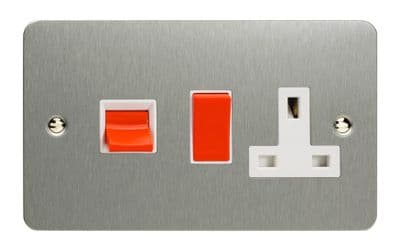 Varilight XFS45PW Ultraflat Brushed Steel 45A DP Cooker Switch + 13A Switched Socket