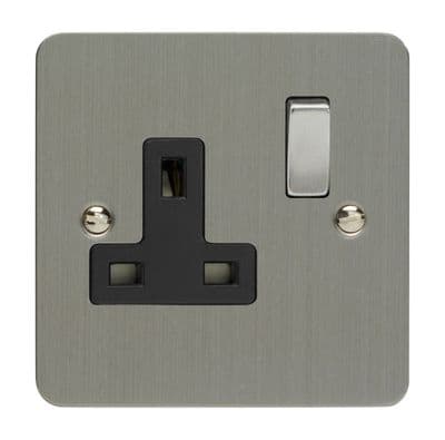 Varilight XFS4DB Ultraflat Brushed Steel 1 Gang 13A DP Single Switched Plug Socket