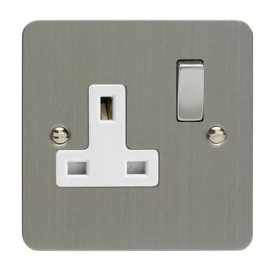 Varilight XFS4DW Ultraflat Brushed Steel 1 Gang 13A DP Single Switched Plug Socket
