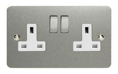 Varilight XFS5DW Ultraflat Brushed Steel 2 Gang Double 13A Switched Plug Socket