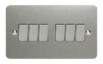 Varilight XFS96D Ultraflat Brushed Steel 6 Gang 10A 1 or 2 Way Rocker Light Switch
