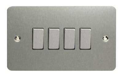 Varilight XFS9D Ultraflat Brushed Steel 4 Gang 10A 1 or 2 Way Rocker Light Switch