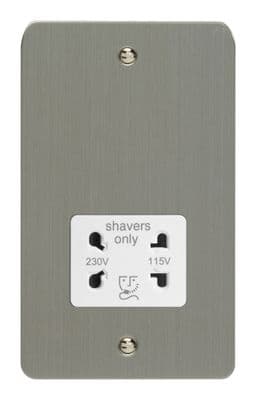 Varilight XFSSSW Ultraflat Brushed Steel Dual Voltage Shaver Socket 230V/115V