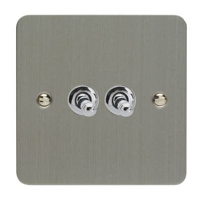 Varilight XFST2 Ultraflat Brushed Steel 2 Gang 10A 1 or 2 Way Toggle Light Switch