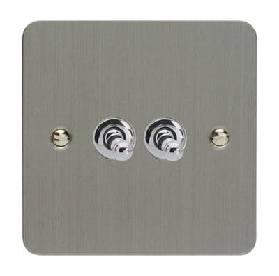 Varilight XFST71 Ultraflat Brushed Steel 2 Gang 10A Toggle Switch (Intermediate + 2 Way)