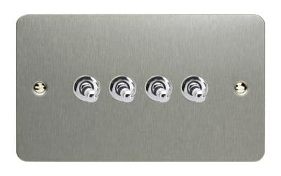 Varilight XFST9 Ultraflat Brushed Steel 4 Gang 10A 1 or 2 Way Toggle Light Switch