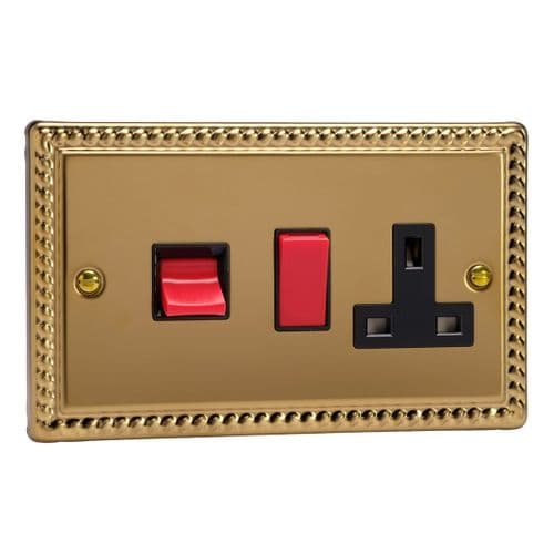 Varilight XG45PB Georgian Polished Brass 45A DP Cooker Switch + 13A Switched Socket