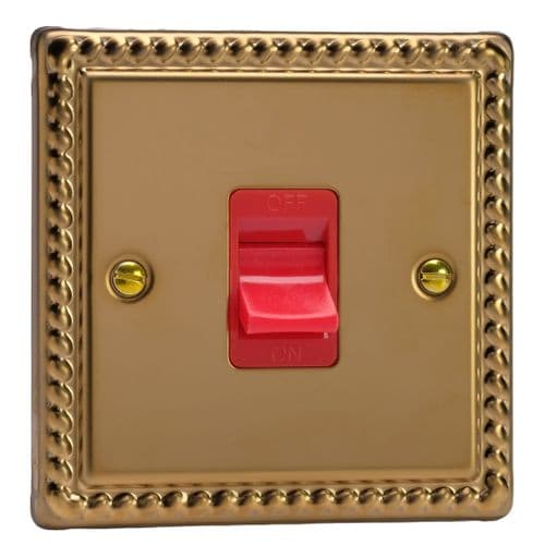 Varilight XG45S Georgian Polished Brass 45A DP Cooker Switch Single Plate