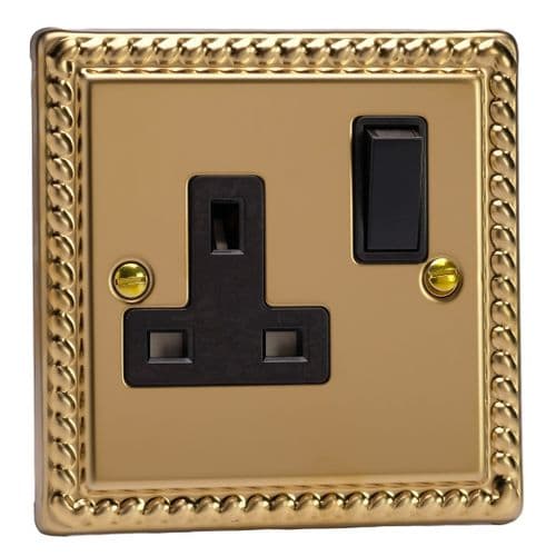 Varilight XG4B Georgian Polished Brass 1 Gang 13A DP Single Switched Plug Socket
