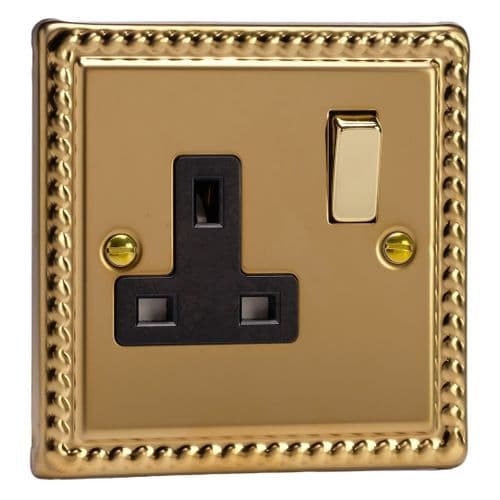 Varilight XG4DB Georgian Polished Brass 1 Gang 13A DP Single Switched Plug Socket