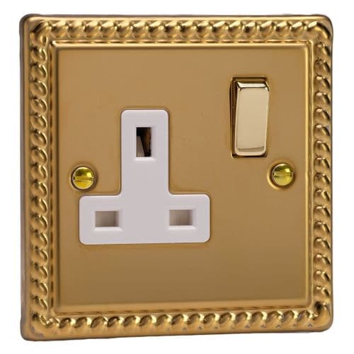 Varilight XG4DW Georgian Polished Brass 1 Gang 13A DP Single Switched Plug Socket