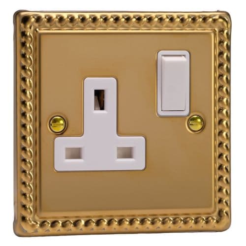 Varilight XG4W Georgian Polished Brass 1 Gang 13A DP Single Switched Plug Socket