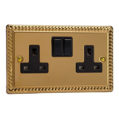 Varilight XG5B Georgian Polished Brass 2 Gang Double 13A Switched Plug Socket