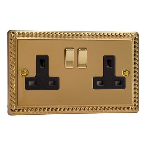 Varilight XG5DB Georgian Polished Brass 2 Gang Double 13A Switched Plug Socket