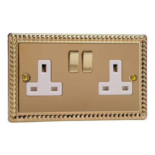 Varilight XG5DW Georgian Polished Brass 2 Gang Double 13A Switched Plug Socket