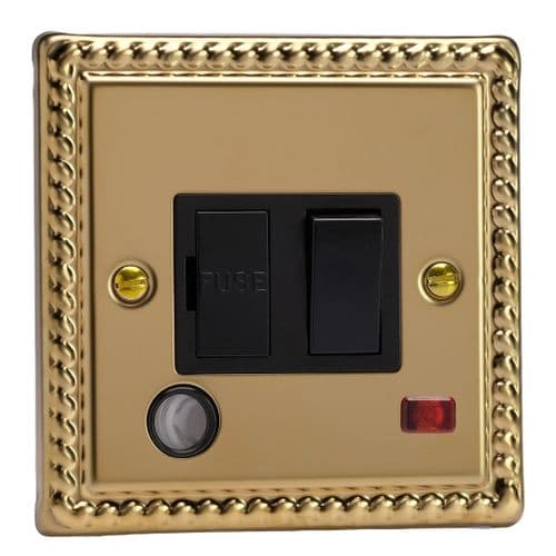 Varilight XG6FONB Georgian Polished Brass 1 Gang 13A Switched Fused Spur + Neon + Flex Outlet