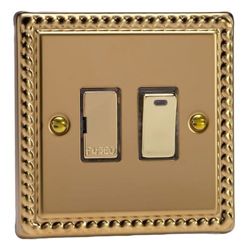 Varilight XG6ND Georgian Polished Brass 1 Gang 13A Switched Fused Spur + Neon