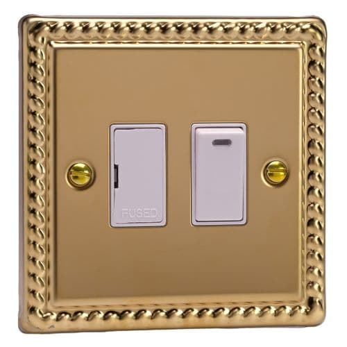 Varilight XG6NW Georgian Polished Brass 1 Gang 13A Switched Fused Spur + Neon