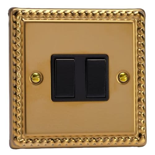 Varilight XG71B Georgian Polished Brass 2 Gang 10A Rocker Light Switch (1 x Intermediate 1 x 2W)