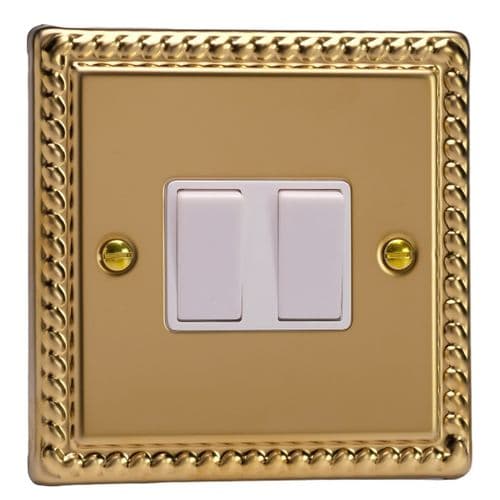Varilight XG71W Georgian Polished Brass 2 Gang 10A Rocker Light Switch (1 x Intermediate 1 x 2W)