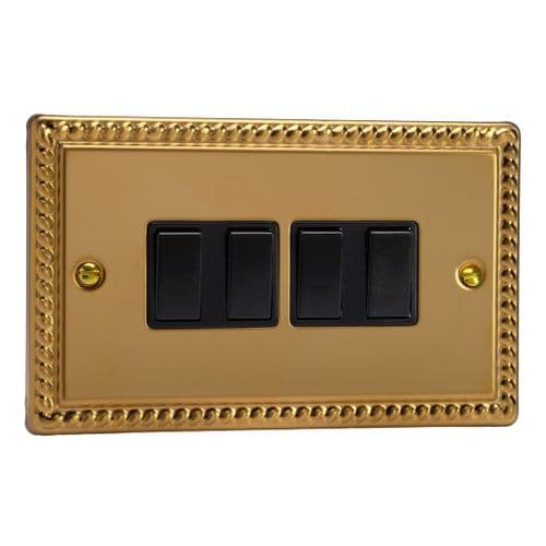 Varilight XG9B Georgian Polished Brass 4 Gang 10A 1 or 2 Way Rocker Light Switch