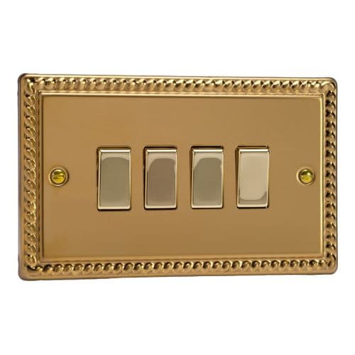Varilight XG9D Georgian Polished Brass 4 Gang 10A 1 or 2 Way Rocker Light Switch