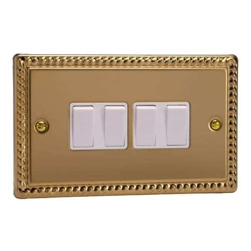 Varilight XG9W Georgian Polished Brass 4 Gang 10A 1 or 2 Way Rocker Light Switch