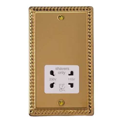 Varilight XGSSW Georgian Polished Brass Dual Voltage Shaver Socket 230V/115V