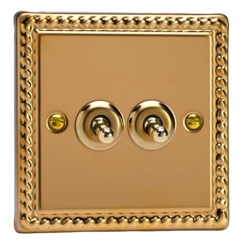 Varilight XGT2 Georgian Polished Brass 2 Gang 10A 1 or 2 Way Toggle Light Switch