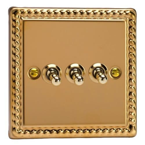 Varilight XGT3 Georgian Polished Brass 3 Gang 10A 1 or 2 Way Toggle Light Switch