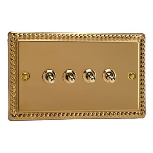Varilight XGT9 Georgian Polished Brass 4 Gang 10A 1 or 2 Way Toggle Light Switch