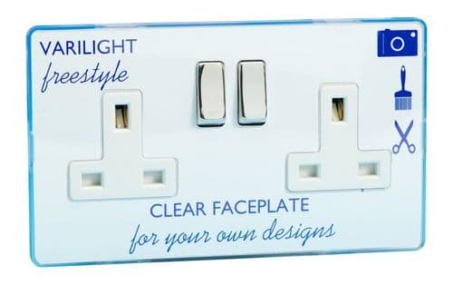 Varilight XIF5CW Freestyle Clear 2 Gang Double 13A Switched Plug Socket