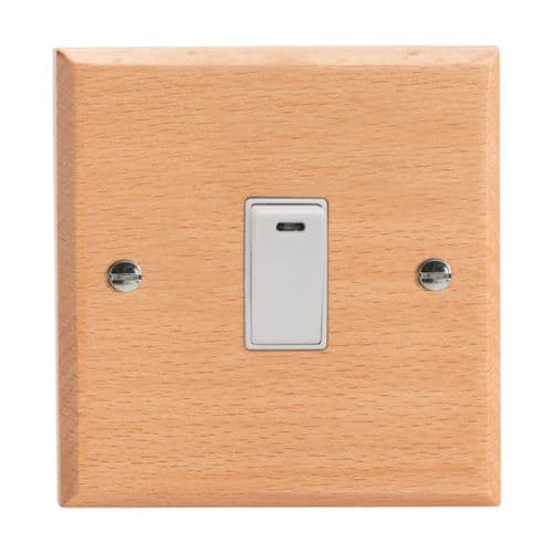 Varilight XK20NBEW Kilnwood Scandic Beech 1 Gang 20A Double Pole Switch + Neon Indicator